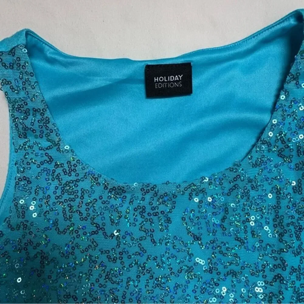 Sequin Girl’s Tank Top Turquoise Blue Green Vacation Cute Adorable
